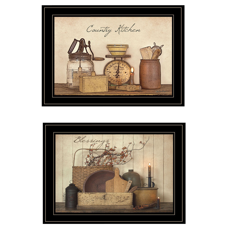 Set Of Two Candlelight and Flowers 2 Black Framed Print Wall Art N270-407122