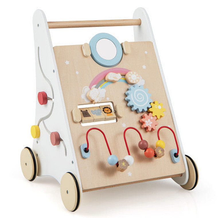 Wooden Baby Walker with Multiple Activities Center for Over 1 Year Old-White - Color: White D681-BC10173WH Wooden Baby Walker with Multiple Activities Center for Over 1 Year Old-White - Color: White D681-BC10173WH