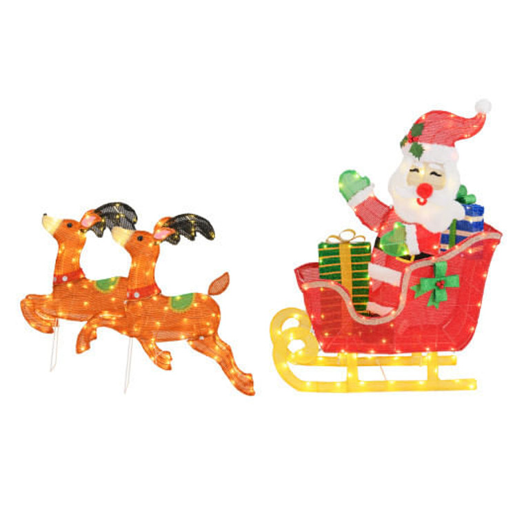 Lighted Christmas Santa on Sleigh with Reindeer and LED Lights B593-CM25022US