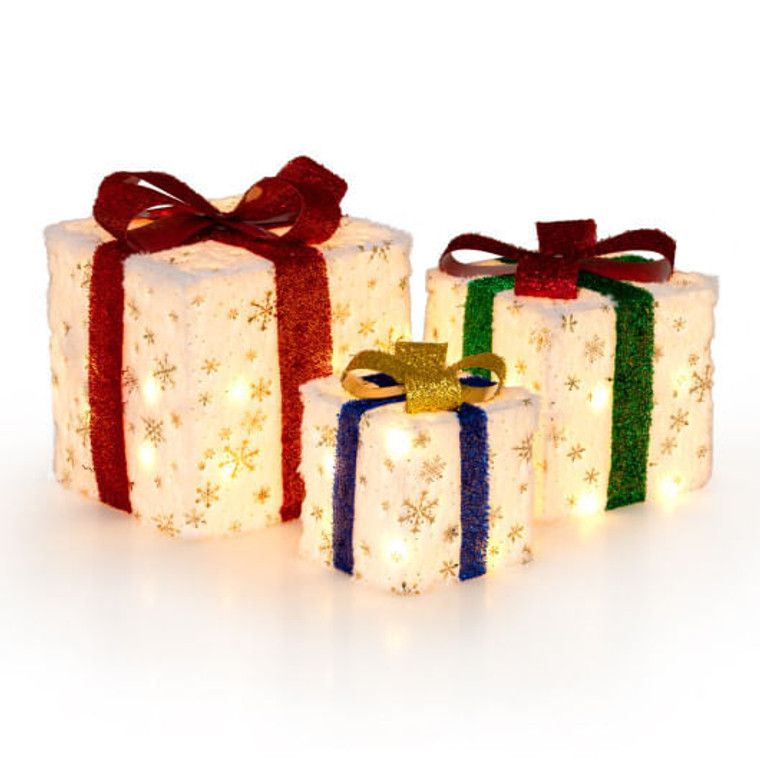 Set of 3 Christmas Lighted Gift Boxes with 48 Bright Warm Lights D681-CM24608US
