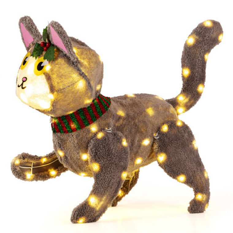 Pre-lit 88 LED Light Up 3D Cute Cat with Warm White Light and Plug B593-CM25019US