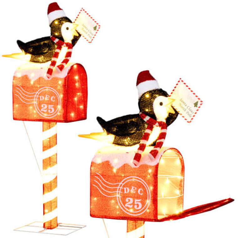 4.8 FT Christmas Lighted Penguin on Mailbox Pre-lit Xmas Decoration with 100 LED Warm White Lights B593-CM25110US