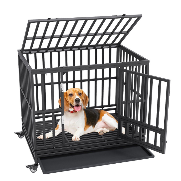 42 Inch Heavy Duty Dog Crate, Indestructible Dog Crate, 3-Door Heavy Duty Dog Kennel for Medium to  E415-GLSYSDXPF421474QIV0