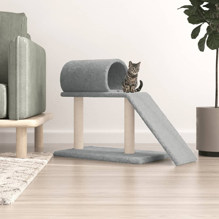 Cat Scratching Post Light Grey Engineered wood, plush, sisal Medium A949-171790