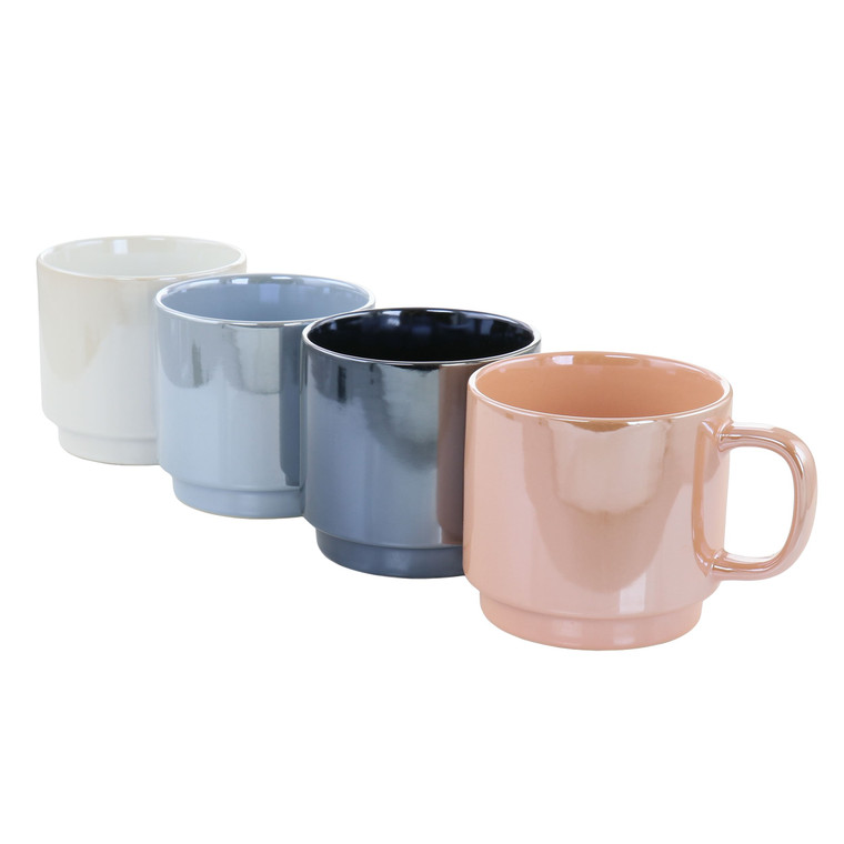 Mr. Coffee Cafe Celestial 4 Piece 14.8 Ounce Stoneware Pearlized Mug Set in Assorted Colors D970-97100.04