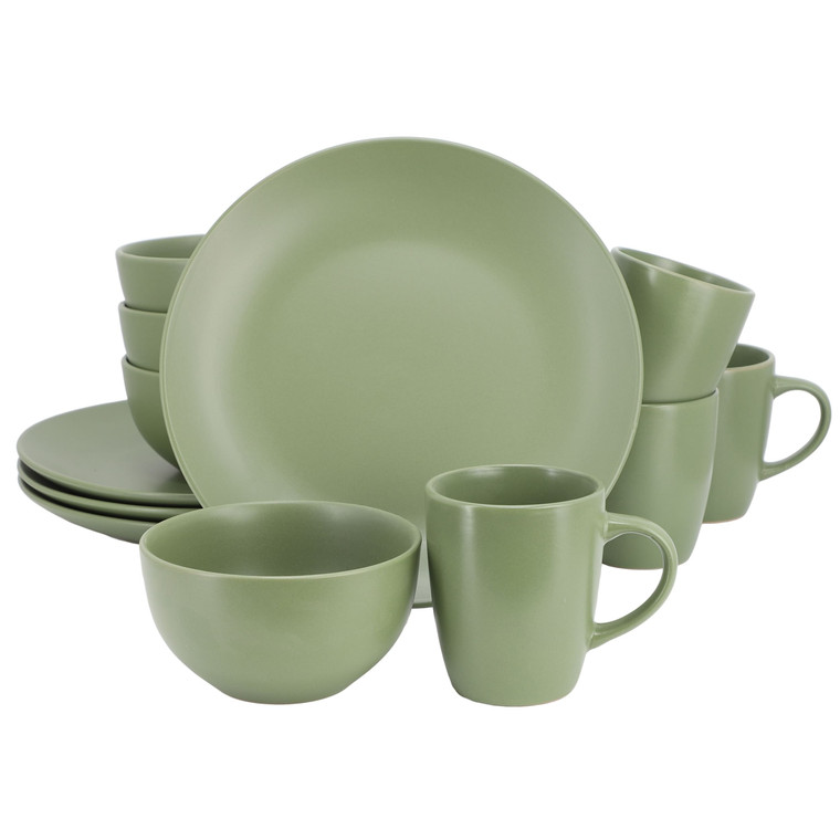 Gibson Home Everyday Plus 12 Piece Round Stoneware Dinnerware Set in Green D970-142563.12