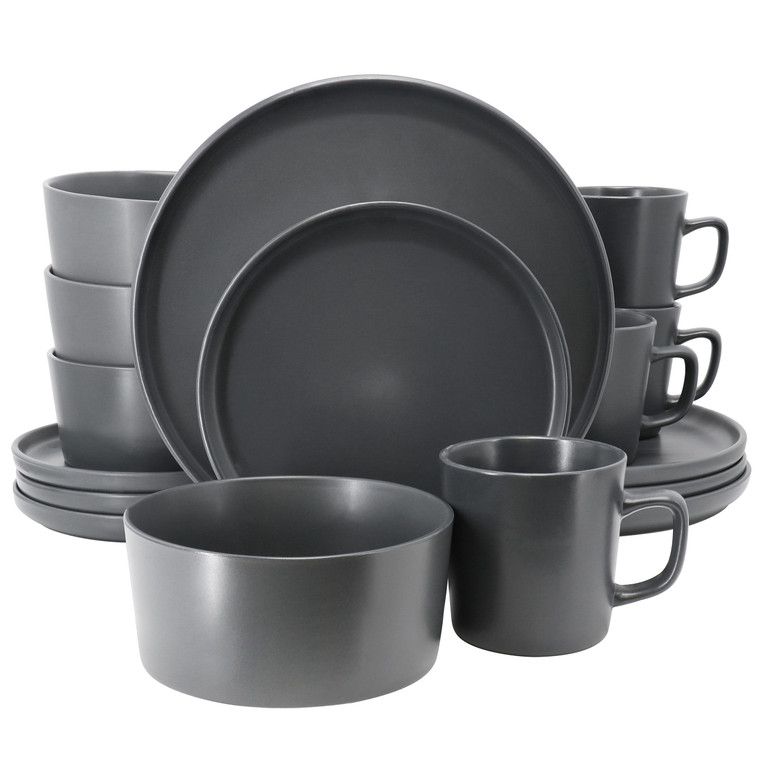 Elama Luxmatte Dark Grey 16 Piece Dinnerware Set D970-EL-LUXMATTE-16-DG