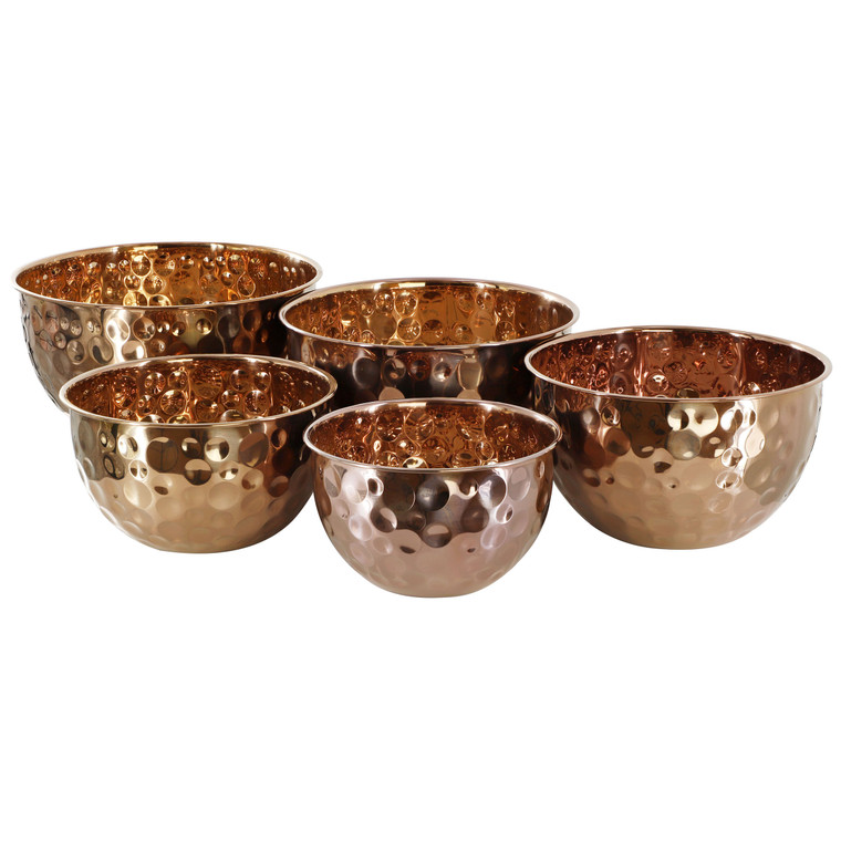 MegaChef Hammered Bubble Texture 5 Piece Stainless Steel Serving Bowl Set in Copper D970-MC-1780C