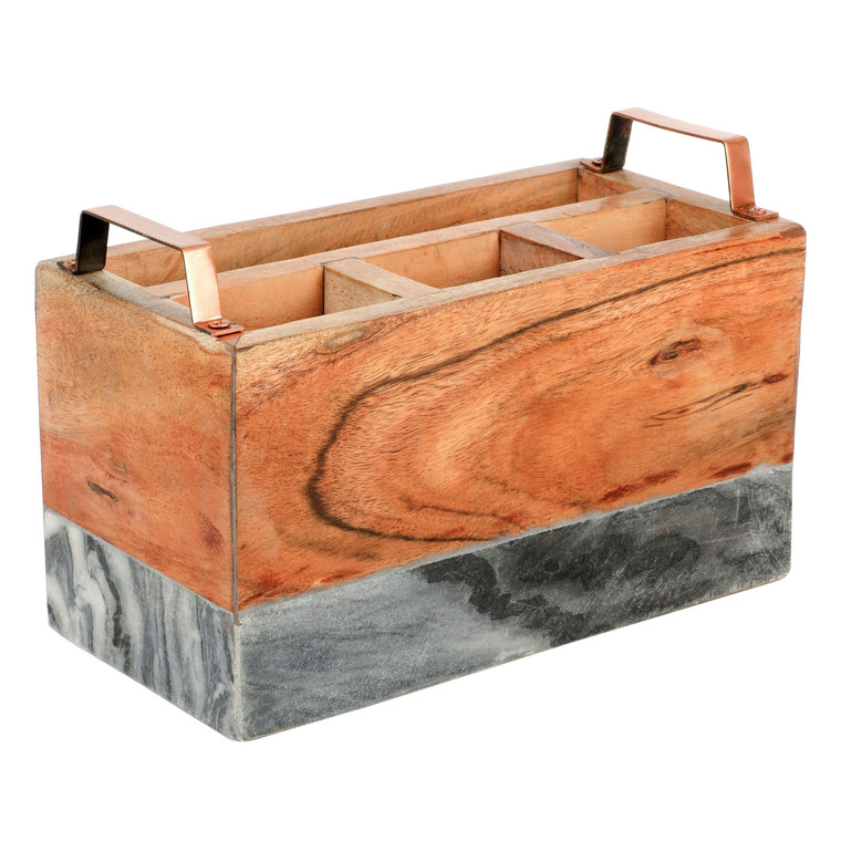 Laurie Gates California Designs Grey Marble and Acacia Wood Salad Server Holder D970-124648.01