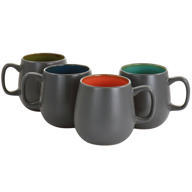 Kook 4 Piece Ceramic Multicolor Deco Coffee Mug Set in Matte Grey D970-131052.04R