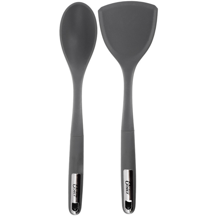 Oster Ridgecrest 2 Piece Silicone Kitchen Tool Serving Spoon and Turner Set in Gray D970-143732.02