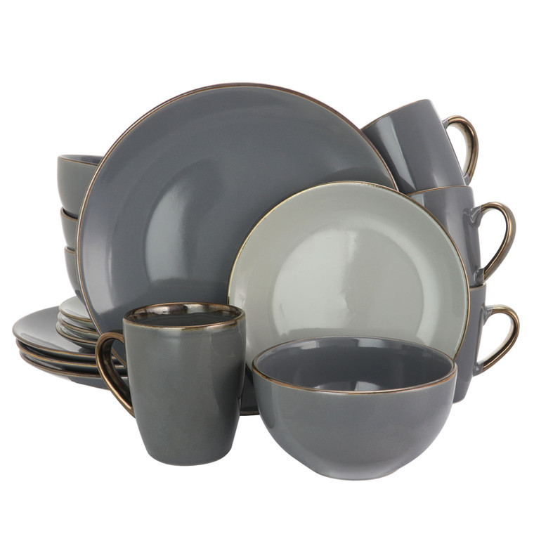 Elama Tahitian Grand 16 Piece Stoneware Dinnerware Set in Gray D970-EL-TAHITIANGRAND