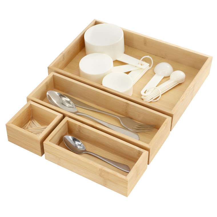 MegaChef 4 Piece Bamboo Storage and Organization Trays D970-MC-B109
