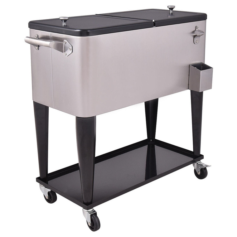 80 Quart Patio Rolling Stainless Steel Ice Beverage Cooler - Color: Gray D681-OP3305