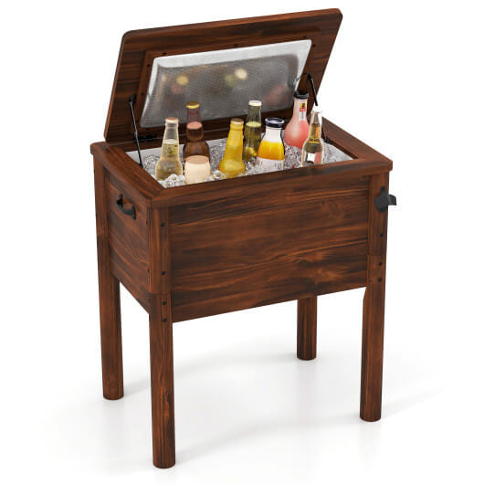 Wooden Patio Cooler with 3 Handles and Bottle Opener-Brown - Color: Brown D681-NP12567BN