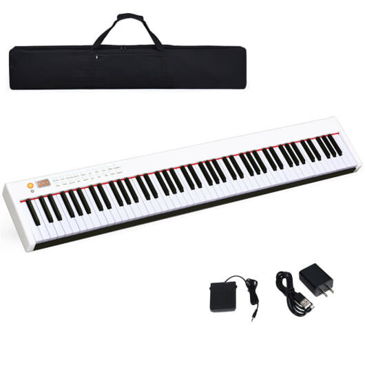 88-Key Portable Full-Size Semi-weighted Digital Piano Keyboard-White - Color: White D681-MU10068WH
