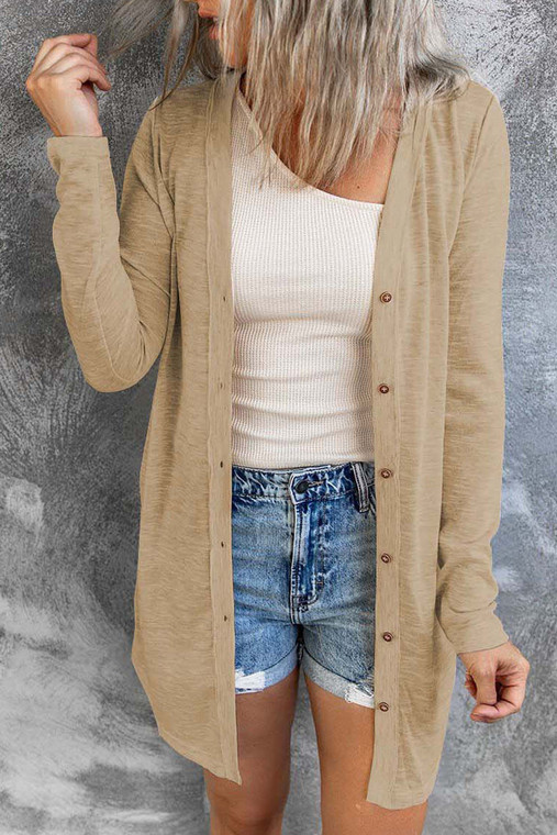 Solid Color Open-Front Buttons Cardigan T543-8783347122418