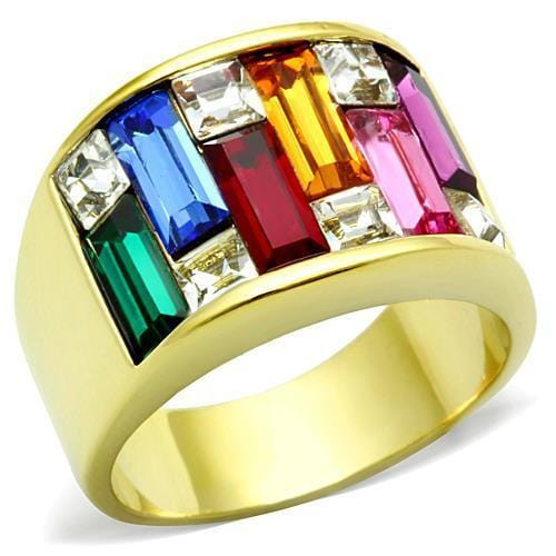 TK1397 - IP Gold(Ion Plating) Stainless Steel Ring with Top Grade Crystal  in Multi Color A874-TK1397