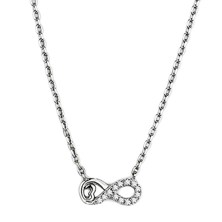 3W418 - Rhodium Brass Necklace with AAA Grade CZ  in Clear A874-3W418