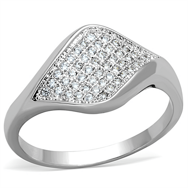 3W726 - Rhodium Brass Ring with AAA Grade CZ  in Clear A874-3W726