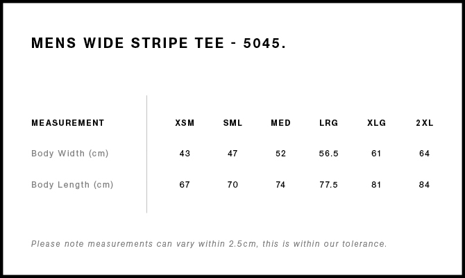 Wide Stripe Tee size guide