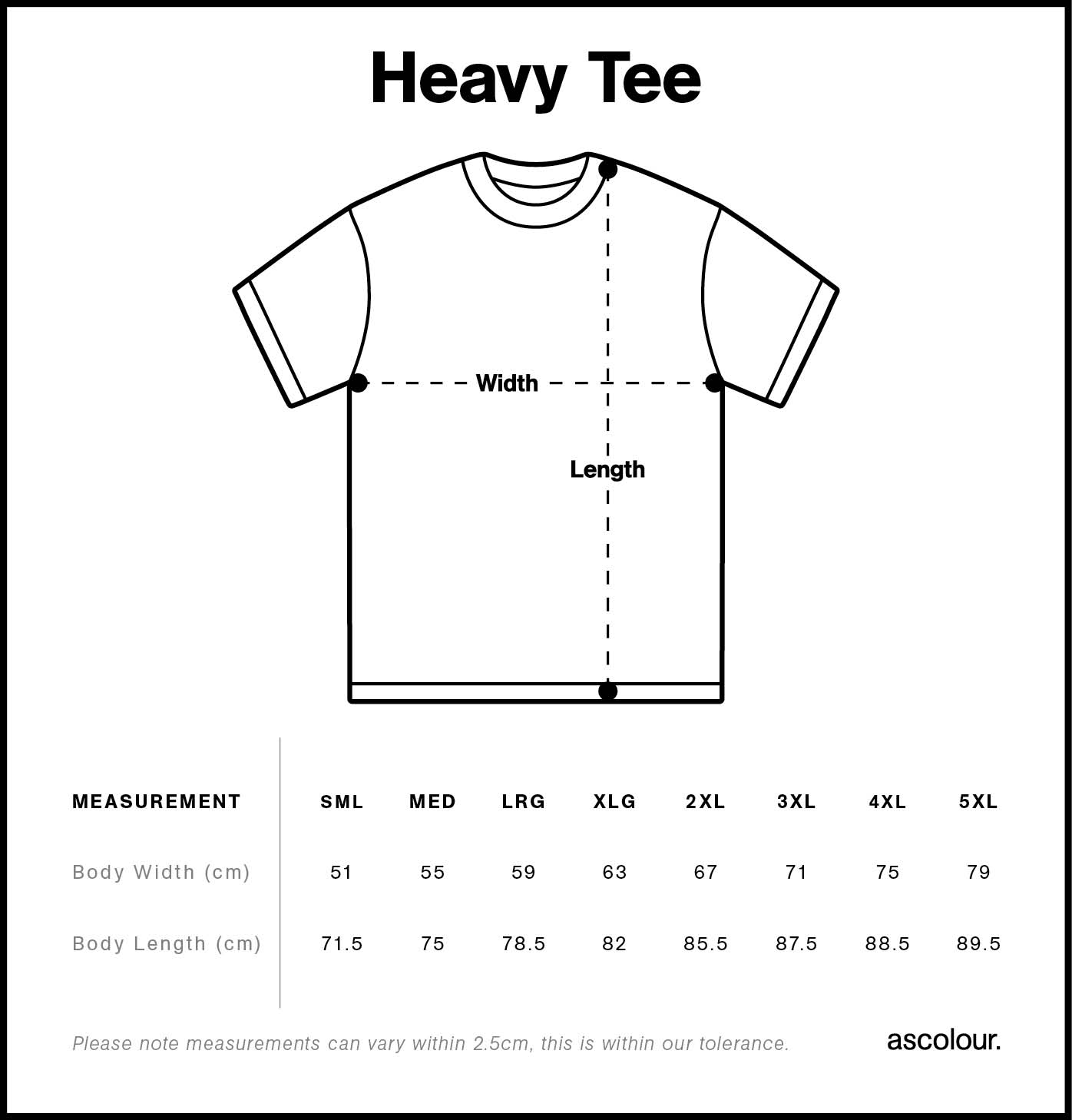 Essential Heavy Tee Bundle size guide