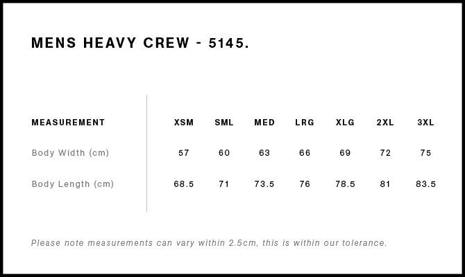 Heavy Crew 5145S size guide