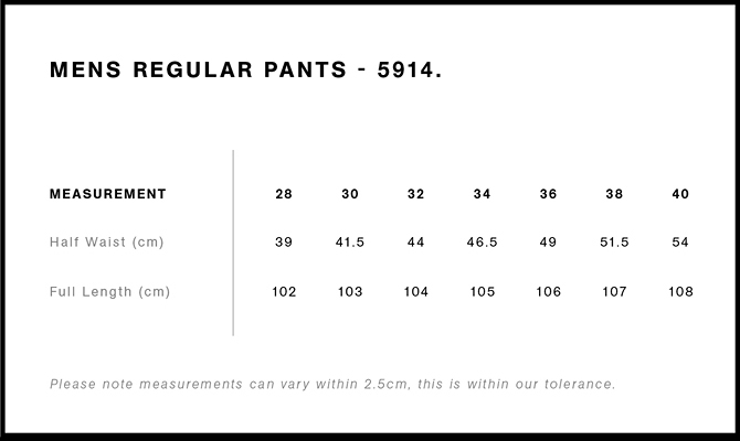 Regular Pants 5914S size guide