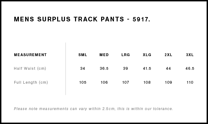 Size Chart Trackpant – PRORIDERS