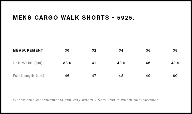 Cargo Walk Shorts 19" 5925S size guide