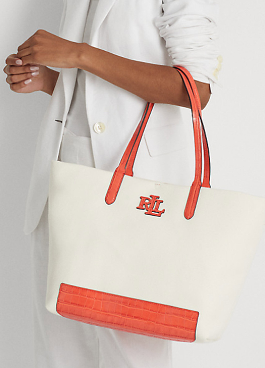 Ralph Lauren Canvas Large Goldie Tote, Natural/Red