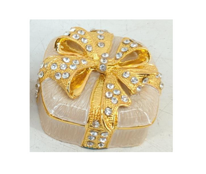 Silver Square Bow Crystal Studded Hinged Jewelry Box | Vintage Silver Square Bow Crystal Studded Hinged Jewelry Box | Vintage