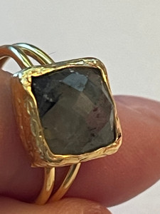 Tourmalinated Quartz Ring Square Shape Surrounded in Gold | Adjustable | NWT Tourmalinated Quartz Ring Square Shape Surrounded in Gold | Adjustable | NWT