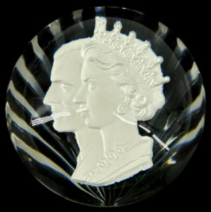 Baccarat DOMED Crystal Paperweight | Queen Elizabeth and Prince Phillip |Signed and Dated 1953 | Vintage Baccarat DOMED Crystal Paperweight | Queen Elizabeth and Prince Phillip |Signed and Dated 1953 | Vintage