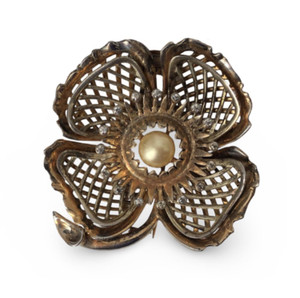 Ralph DeRosa Flower Gold Washed Sterling Silver Fur Clip | Pearl and Crystal | Brooch Pin | Vintage Ralph DeRosa Flower Gold Washed Sterling Silver Fur Clip | Pearl and Crystal | Brooch Pin | Vintage