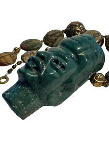 Jade Columbian Mask with Desert Jasper and Brass Beads | 18" | NWT Jade Columbian Mask with Desert Jasper and Brass Beads | 18" | NWT
