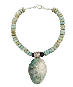 Amazonite Columbian Mask Hand Carved | Half Blue Half White | Amazonite Beads | 18" | NWT Amazonite Columbian Mask Hand Carved | Half Blue Half White | Amazonite Beads | 18" | NWT