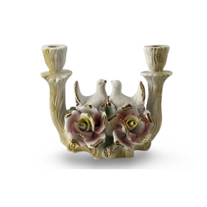 Capodimonte Dove and Rose Candelabra | 8” H | Made in Italy | Vintage Capodimonte Dove and Rose Candelabra | 8” H | Made in Italy | Vintage