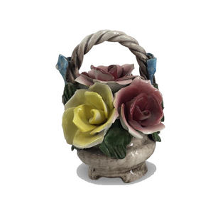 Capodimonte Roses Basket | Made in Italy | 9" H | Vintage Capodimonte Roses Basket | Made in Italy | 9" H | Vintage