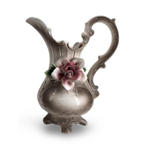 Capodimonte Tall Pitcher with 1 Roses | 12.5" H | Made in Italy | Vintage Capodimonte Tall Pitcher with 1 Roses | 12.5" H | Made in Italy | Vintage