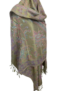 Paisley Cashmere Scarf | Olive Green & Purple | 72" x 28" | NWT Paisley Cashmere Scarf | Olive Green & Purple | 72" x 28" | NWT