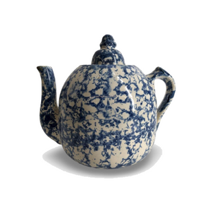 Spongeware Teapot Squat Blue and White | 8" | Antique Spongeware Teapot Squat Blue and White | 8" | Antique