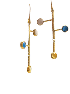 White, Blue, Yellow Double Hinged Gold Plated Earrings | Cat Eye Stones | NWT