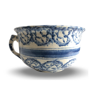 Spongeware Blue White Striped Chamber Pot | 10" D | 19th Century | Salt Glazed | Antique Spongeware Blue White Striped Chamber Pot | 10" D | 19th Century | Salt Glazed | Antique