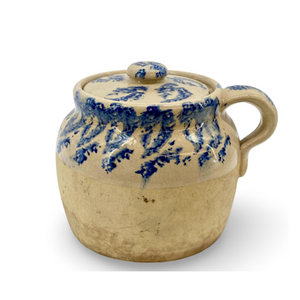 Spongeware Jug with Lid | Primitive Off White and Blue | Antique Spongeware Jug with Lid | Primitive Off White and Blue | Antique