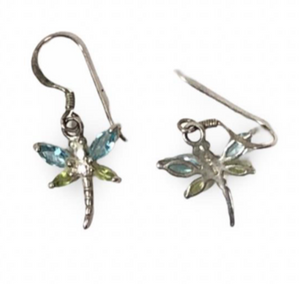Dragonfly 925 Sterling Silver Dangle Earrings | Blue Green Crystals | Vintage Dragonfly 925 Sterling Silver Dangle Earrings | Blue Green Crystals | Vintage