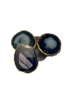 Natural Quartz Stone Coasters | Set of 4 | Dark Blue with Gold Edge | Made in Brazil | NWT Natural Quartz Stone Coasters | Set of 4 | Dark Blue with Gold Edge | Made in Brazil | NWT