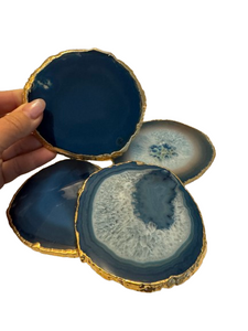 Natural Quartz Large Stone Coasters | Set of 4 | Dark Blue with Gold Edge| Made in Brazil | NWT Natural Quartz Large Stone Coasters | Set of 4 | Dark Blue with Gold Edge| Made in Brazil | NWT