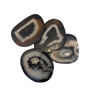 4x Agate Coasters | Gray White | Polished Edge | New 4x Agate Coasters | Gray White | Polished Edge | New