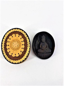 3L x 2W x 1H This is handmade from wood. Buddha fits perfectly in the box. In good condition with wear commensurate with age. 3L x 2W x 1H This is handmade from wood. Buddha fits perfectly in the box. In good condition with wear commensurate with age.